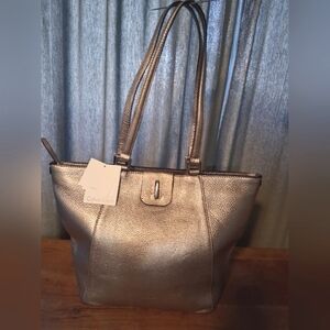 NWT Calvin Klein Metalic Silver Pebble Leather Tote.